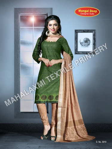 Green And Cream Cotton Dress Materials In Jetpur