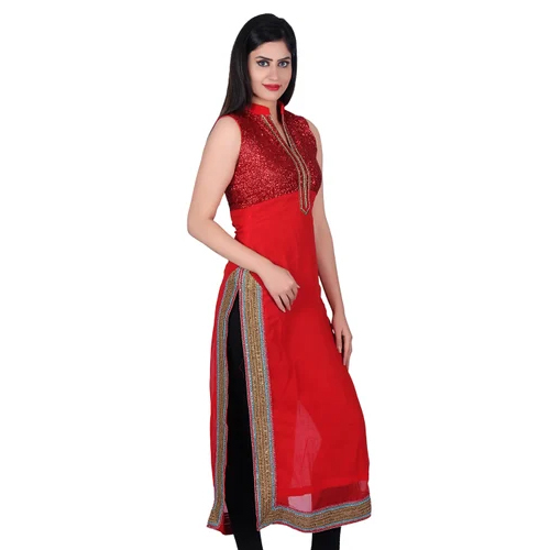Red Designer Georgette Kurti