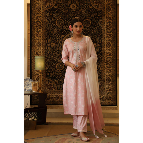 Cotton Suit - Pink, Free Size Bust & Shoulder, Knee-Length | Elegant Design for Casual & Special Occ