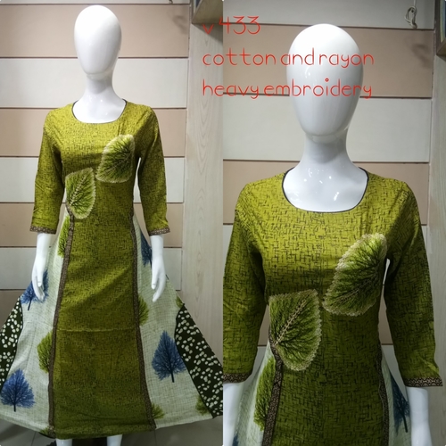 Cotton Kurtis 3/4 Sleeve Embroidered Design In All Colors - Sleeve Style: 3-4Th
