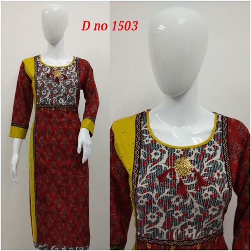 3/4 Sleeve Ladies Ethnic Kurtis - Color: All Color