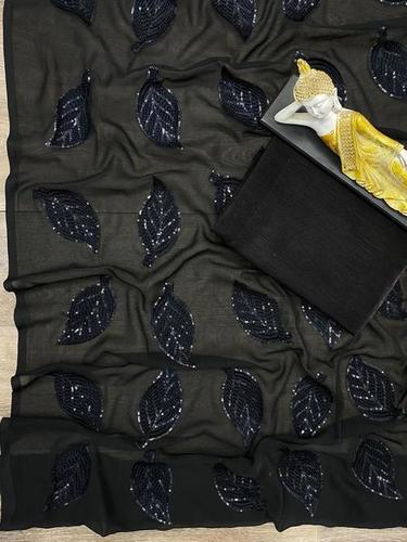 Black Georgette Sequence Embroidered Work Saree