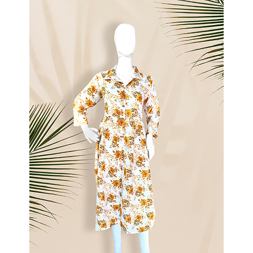 Ladies 100% Cotton Silk Frock Suit With Printed Design - Color: Multicolor