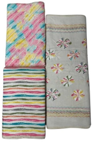 Chanderi Foil Print Fabric - Silk Cotton Blend, Multicolour Design | Elegant Lightweight, Sheer Mate