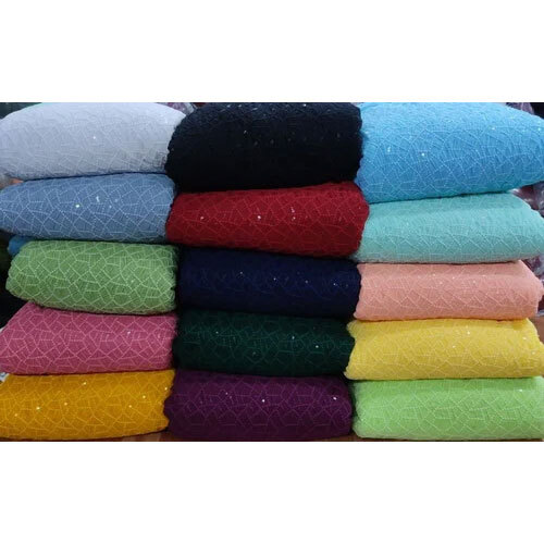 Georgette Lucknowi Chikan Fabric - 44-45 Inch Width | Multicolor, Embroidered Design, Lightweight Ma