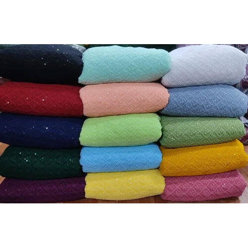 Lucknowi Georgette Fabric - 44-45 Inch Width, Multicolor with Embroidered Patterns | Washable and El