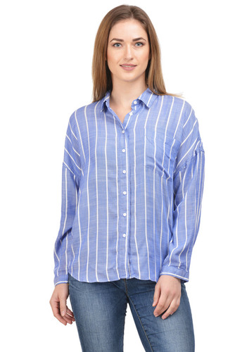 Branded Export Surplus Striped Shirt - Viscose Material, Sizes XS to XL | Full Sleeve Design, Elegan