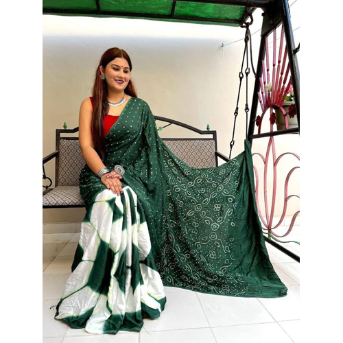 Casual Maslin Silk Green And White Saree