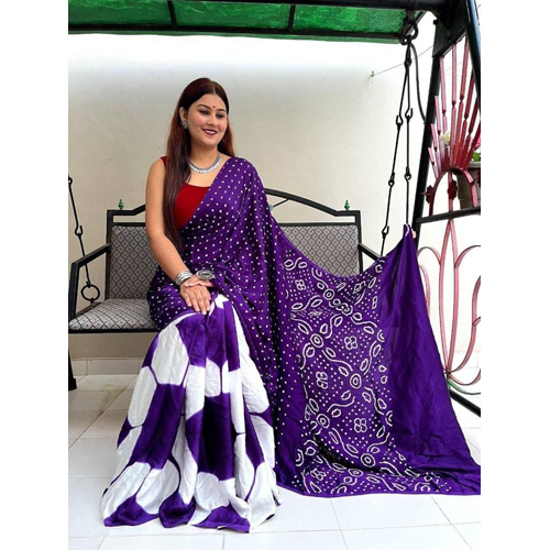 Multicolor Maslin Silk Purple And White Saree