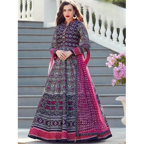 Multicolor Modern Long Gown With Dupatta