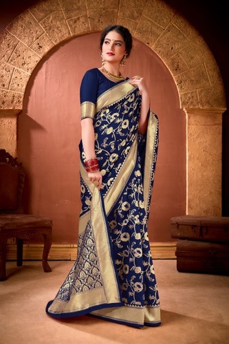 Banarasi Silk Saree - 5.5 M Length, Multi Color, Unstitched Blouse | Trendy Ethnic Wear with Slub We