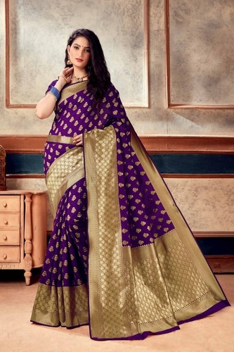 Cotton Sarees - 5.5 M Length, Unstitched Blouse 0.80 M | Multi Color, Stylish Banarasi Slub Weaving,