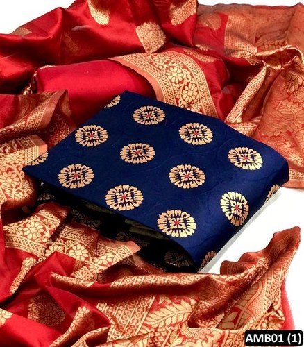 Cotton Dress Materials - Cotton Fabric (Unstitched), 2.5 M Banarasi Silk Top, 2.5 M Heavy Silk Botto