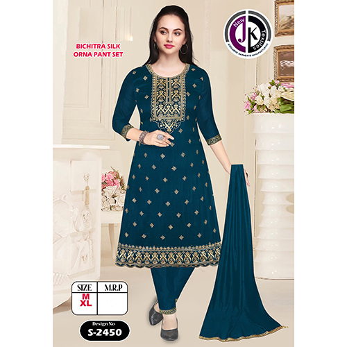 S-2450 Bichitra Silk Dupatta Pant Set - Color: Blue