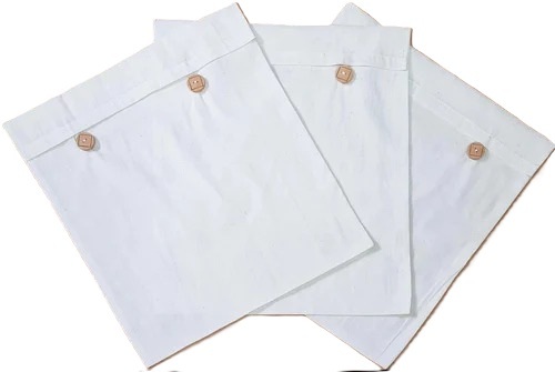 White Cotton Saree Cover - Customized Dimensions, Plain Design | Features Wooden Button & Zipper Clo