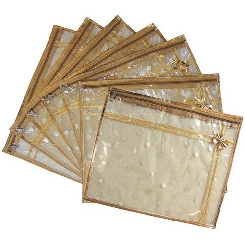 Pvc Saree Cover - 2-3 mm Thick, Square Shape, Golden Color | Fancy Design, Recyclable Material, Cust