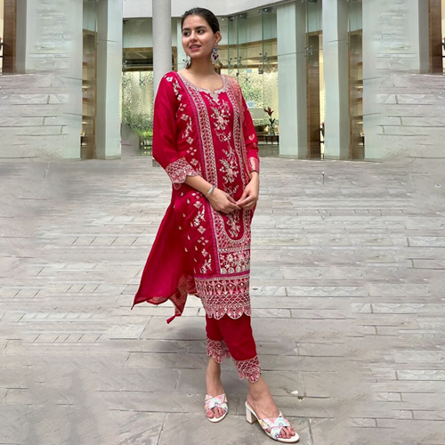 Ladies Zaira Silk Suit Set - Color: Red