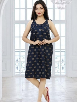 Printed Cotton Short Nighty - XL, Multicolor | Sleeveless, Easily Washable, Impeccable Finish