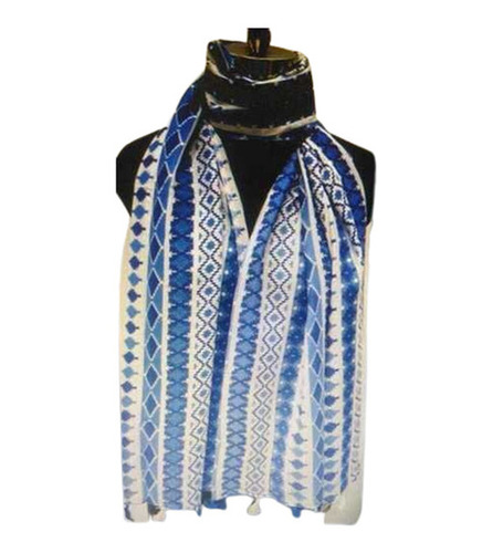 Womens Scarf - Wool, Rectangular, Blue & White | Lightweight, Skin-Friendly, Breathable, Quick Dry, 