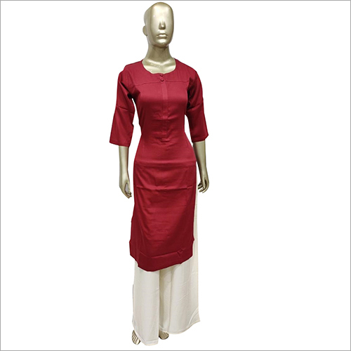 Maroon-White Ladies Plain Kurti With Palazzo Set
