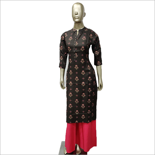 Black-Pink Designer Kurti With Red Palazzo Set