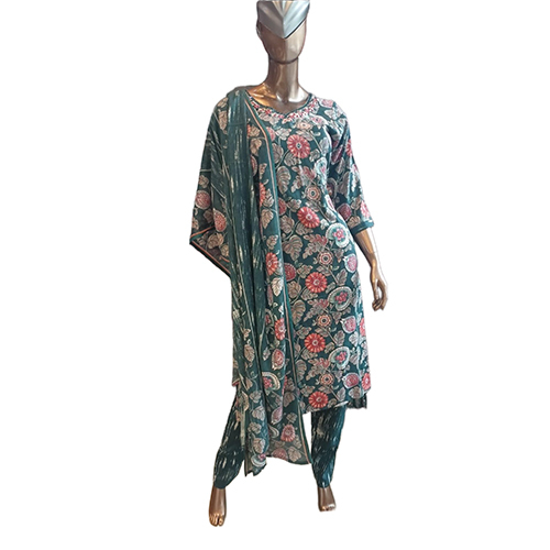 226 Kpdsh Ladies 3 Pcs Cotton Suit Set - Color: Green