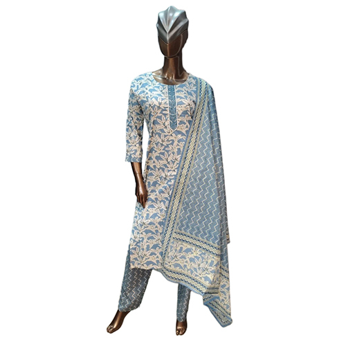 179 Kpdsh 3 Pcs Ladies Cotton Suit Set - Color: Blue