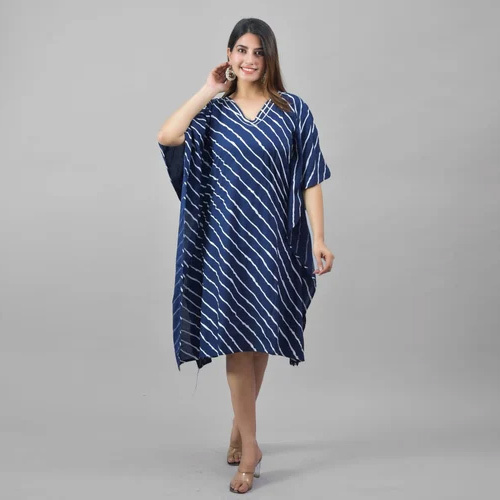 Ladies Blue Printed Kaftan - Color: Dark Blue(Base)