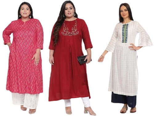 Party Wear Round Neck 3/4th Sleeves Printed Cotton Designer Kurtis For Ladies