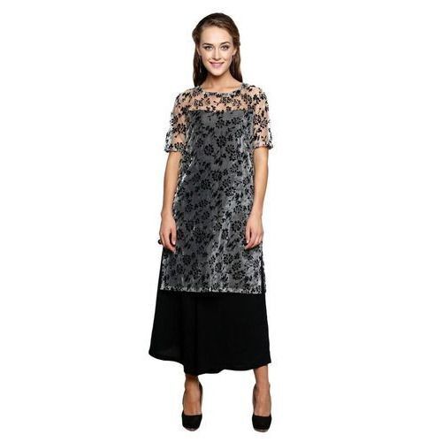 Ladies Net Kurti - Premium Black Fabric, Plus Size Available | Anti-Wrinkle, Quick Dry, Eco-Friendly