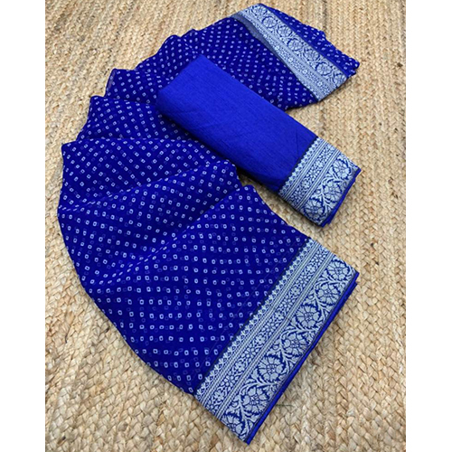 Blue Ladies Bandhani Bandhej Georgette Sarees
