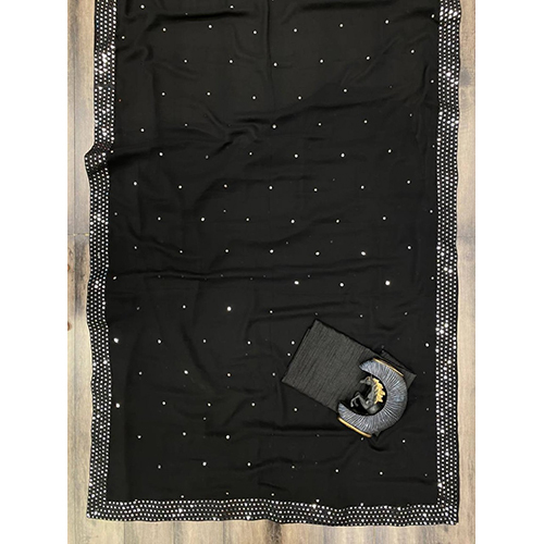 Black Ladies Georgette With Sequence Embroidered Work Sarees