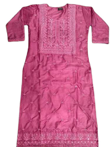 Casual Wear Regular Fit 3/4th Sleeve Round Neck Embroidered Kurtis For Ladies