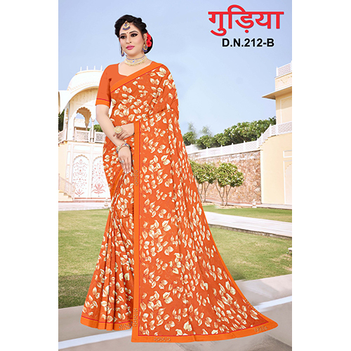 Casual Ladies Orange Saree