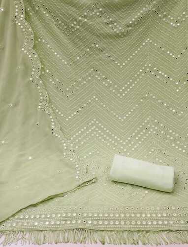 Dress Material Suit For Women - Georgette With Heavy Work, Free Size, Green Color, Fancy Lace, Moder