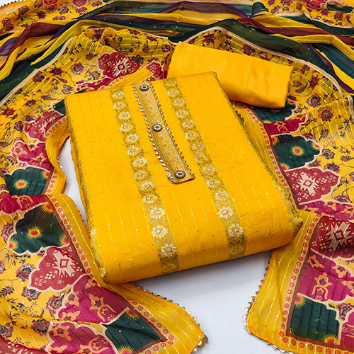 Yellow Ladies Modern Suit Dress Material