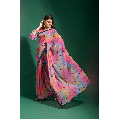 Multicolor Malti Seq Prizam Designer Georgette Saree