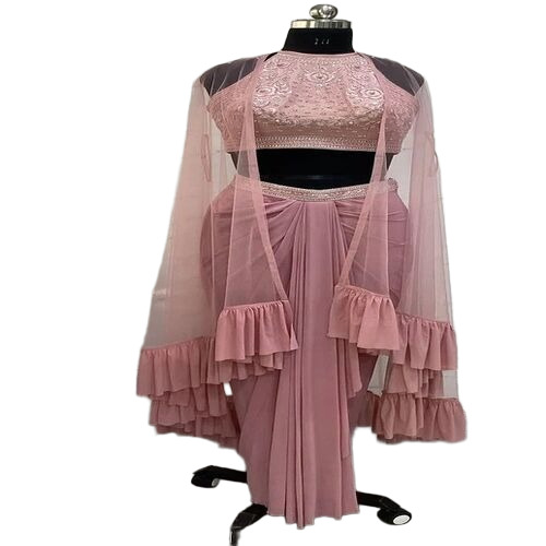 Indo Western Crop Top And Dhoti With Ruffle Jacket - Color: Multi Color