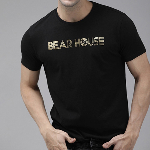 Black Round Neck T-Shirt - Cotton Fabric, Customized Sizes Available, Various Color Options, Elegant