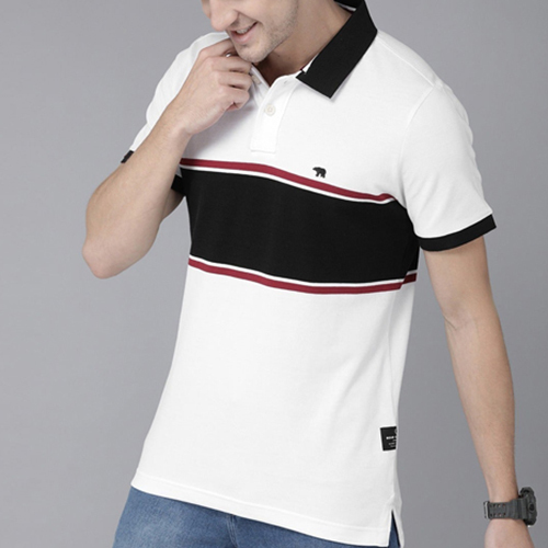 Mens White And Black T-Shirt - Cotton Fabric, Customized Sizes, Versatile Color Options | Stylish Pl