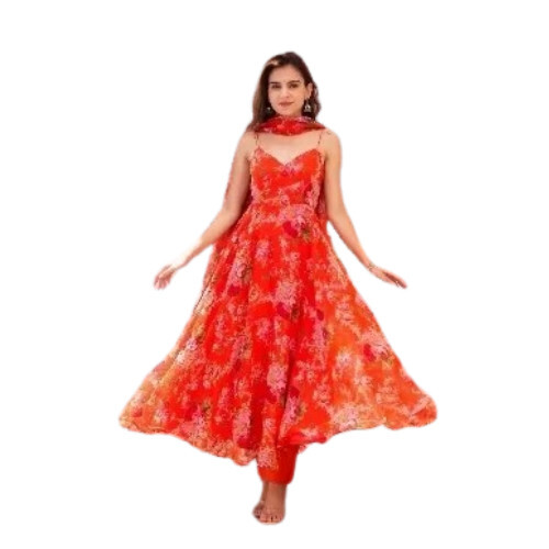 Long Pakistani Kurtis - Jacquard Fabric, Sleeveless, Vibrant Red Color | Flowy Relaxed Fit, Elegant 