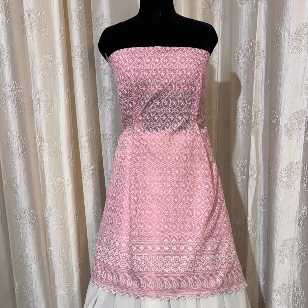 Cotton Lucknawi Chicken Kari Work Fabric - Attributes: Quick Dry