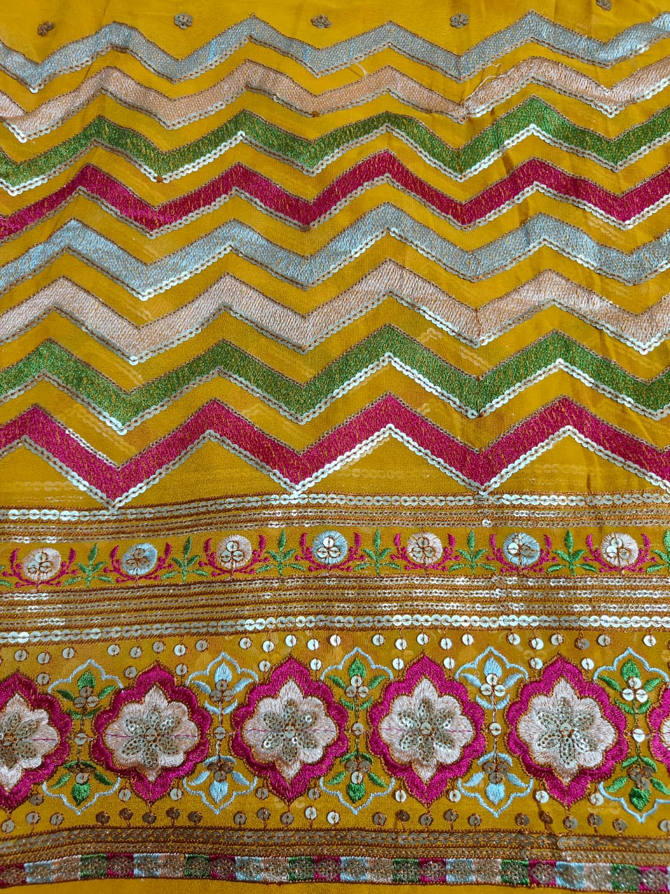 Haldi Outfit Georgette Sequence Embroidery Fabrics - Color: Yellow