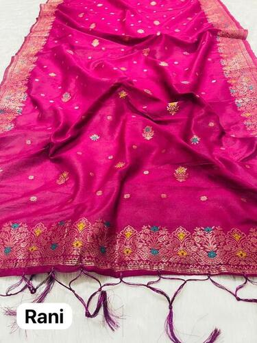 Rani Cotton Silk Dupatta - 2.5m, Pink with Zari Work | Elegant Design, Soft Fabric, Versatile Drape 