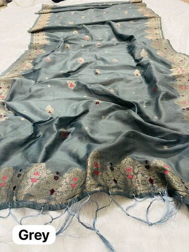 Grey Cotton Dupatta - 2.25 Meters, Zari Embroidery, Elegant Design, Soft Fabric, Versatile Drape for
