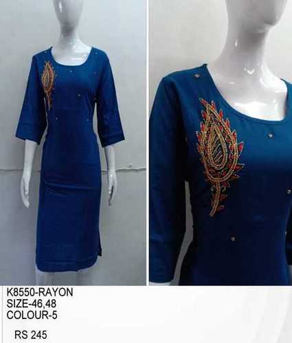 Indo Western Rayon Kurti - Ankle Length, Regular Fit | 3-4th Sleeve Style, Modern Printed Design, No