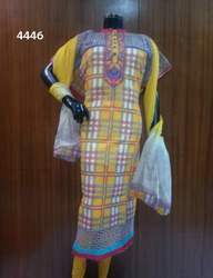 Embroidery Dupatta Suit - Cotton Base Barbari Print Shirt with Neck & Gehra Embroidery, Chiffon Dupa