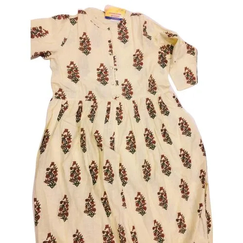 Ladies Anarkali Kurti - Cotton Fabric, Size S to 5XL, White Color | Casual Wear, Stitched Design, Ma