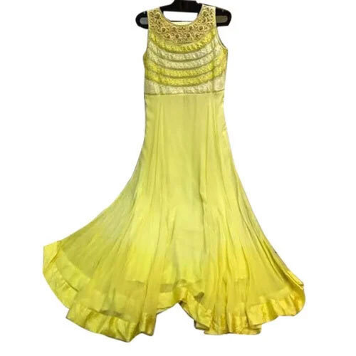 Yellow Anarkali Suit - High-Quality Georgette Fabric, Customized Fit, Intricate Embroidery, Sleevele