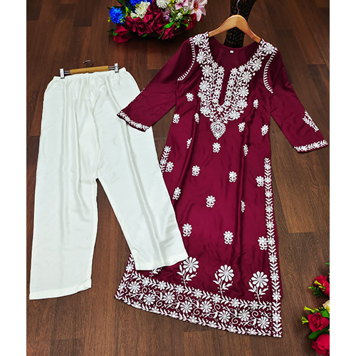 Washable Fancy Heavy Rayon Cotton Fabric With Chicken Kari Style Embroidery Work Kurti
